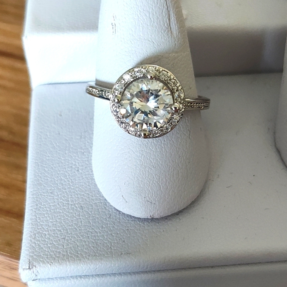 STERLING SILVER PLATED CZ Halo Engagement Ring Size 8